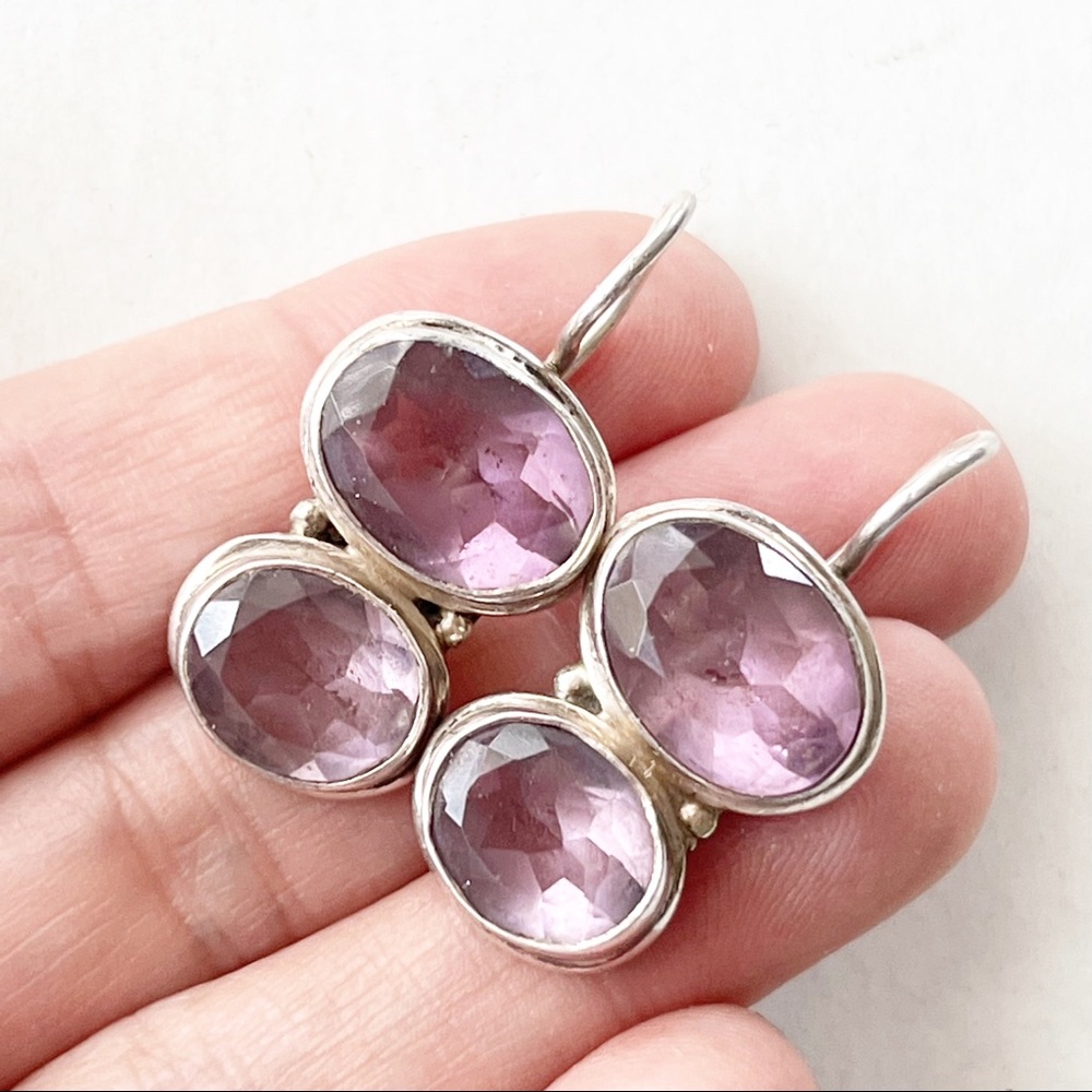 925 Sterling Silver Faux Amethyst Drop Earrings Southwest Style